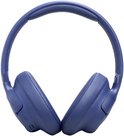 Blauwe JBL Tune over-ear koptelefoon, met het JBL logo zichtbaar aan de zijkant.