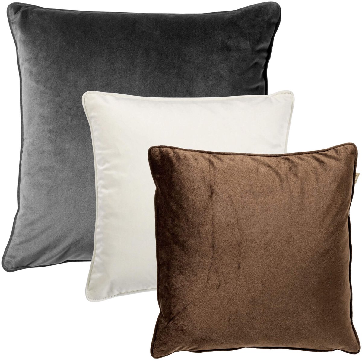 Dutch Decor KUSSENSET - 3-delig - Velvet Layers - 60x60 cm, 45x45 cm - inclusief binnenkussens - antraciet, wit, bruin - Met Ritssluiting – Decoratie set sierussens - Comfortabele kussentjes voor op de Bank