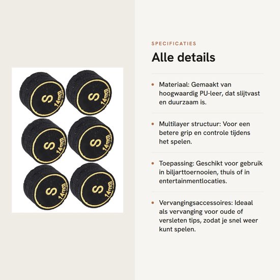 Biljartkeu Professioneel - Biljartkrijt - Pomerans - Biljartkeu Tas - Biljartballen - PU Leer, Slijtvast - Biljarttip — afbeelding 2