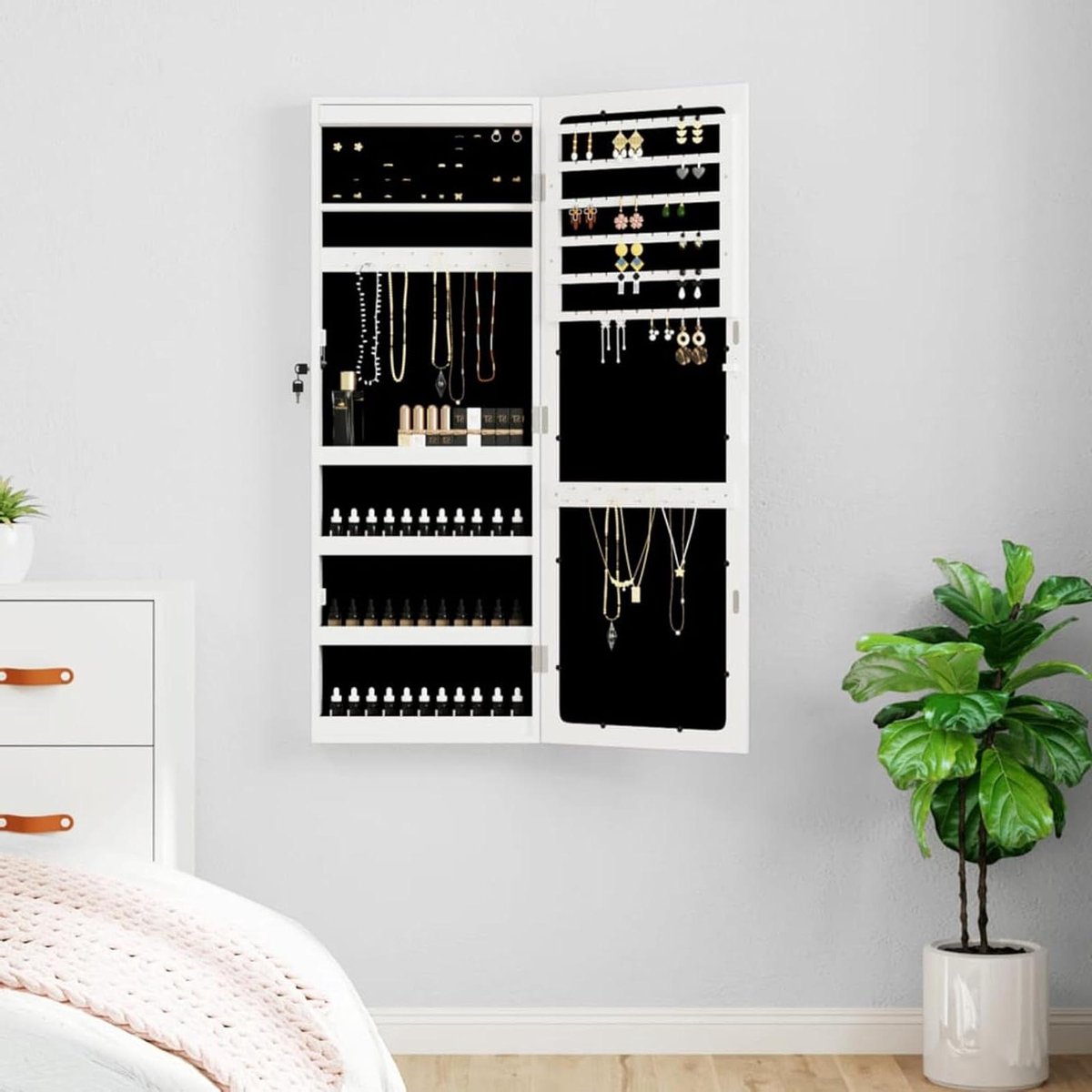 GuyAna Jewellery cabinet with mirror with LED lights on the wall, white, jewellery cabinet with mirror, jewellery cabinet (SPU:353244)