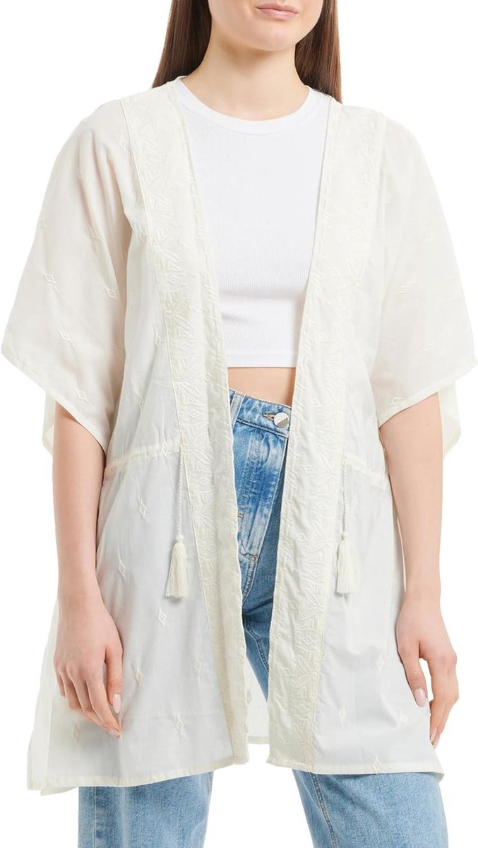 Dames Kimono - Luchtige Kaftan - Strand Kleding - Decoratieve Borduring - Losse Pasvorm - Wit