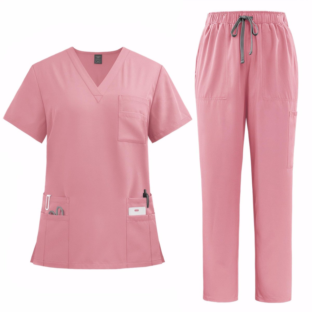 Dailygoods- Scrubs Set V-hals - Korte Mouw Top - Rechte Pijpen Broek - 8 Zakken - Stretchy - Vochtafvoerend Materiaal - Medische Kleding