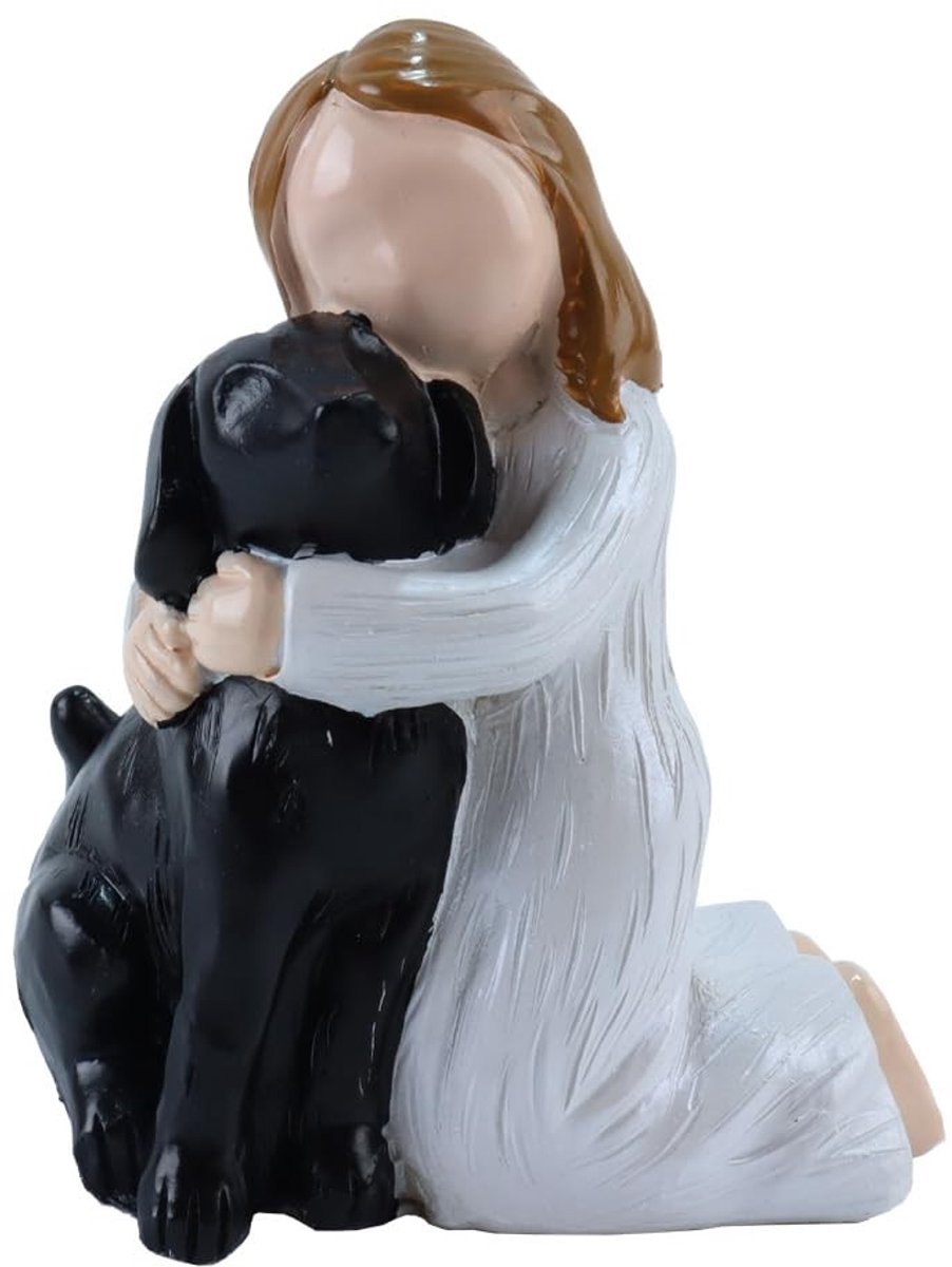 Dailygoods- Engel Beeldje Handgeschilderd - Hond Sculptuur - Herdenkingsstuk - Condoleancegeschenk - Duurzaam Design - 9,9 x 7,5 cm - Hondenbeeldje