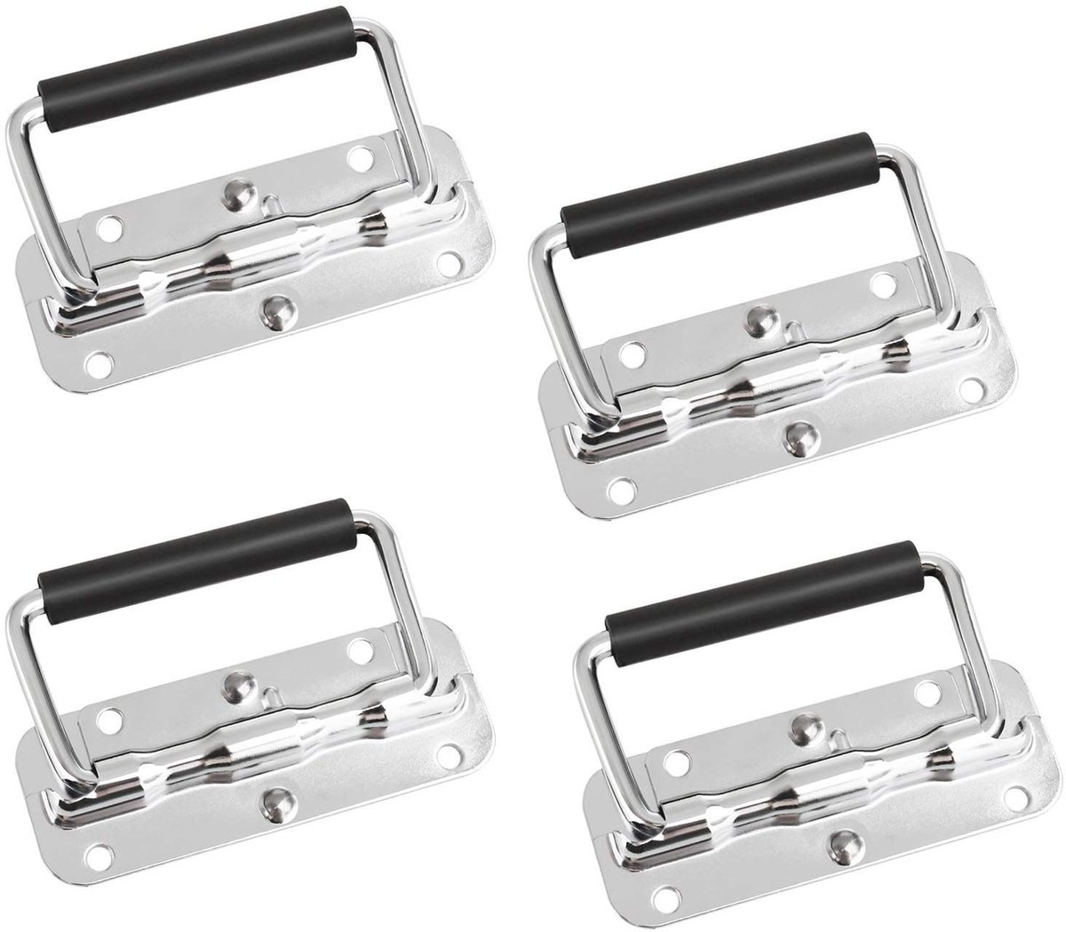 Dailygoods- Handvat Veerbelast - 4 Stuks - Metalen Handgreep - Zwart Rubberen Grip - Schokbestendig - Roestbestendig - 110 x 41 mm - Handgrepen