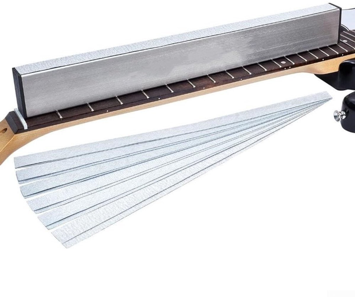 Dailygoods- Gitaarnivelleringsstaaf Hoogwaardige Aluminiumlegering - Gitaar Fret Polijstset - Luthier Gereedschap - 6 Vervangende Schuurpapier - Meerdere Schuurgraden - Fretbalk