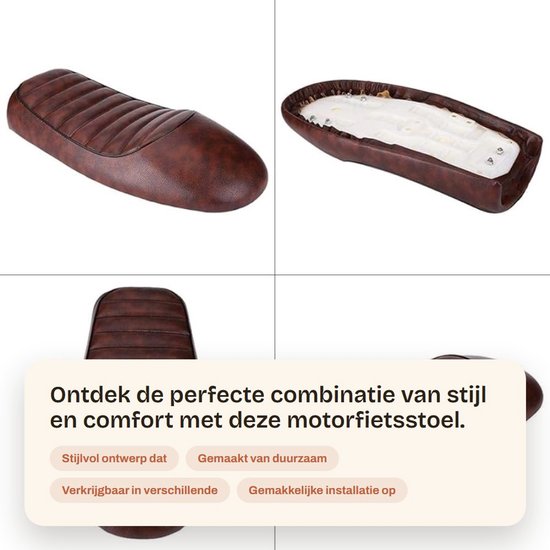 Dailygoods- Motorfietsstoel PU-leer - Vintage - Café Racer - Vlakke Zitting - Montagebeugels - Gloednieuw, Lichtgewicht - Motorzadel van Dailygoods — afbeelding 2