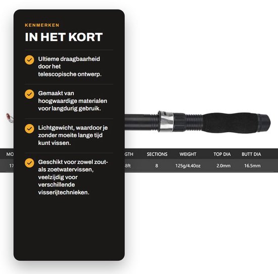 Dailygoods- IJsengel 1.7m - Duurzaam - Antislip Handvat - Geschikt voor Zeevis - Kunstaas - Lichtgewicht Glasstaal - Vishengel van Dailygoods — afbeelding 2
