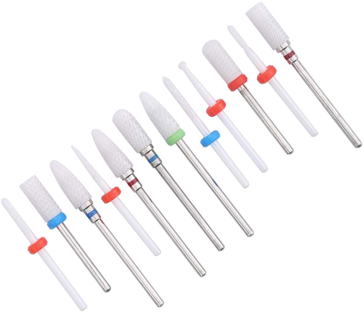 Dailygoods- Frezen 12-delige Set - Keramische/Roestvrijstalen Boor - Efficiënt Verwijderen Dode Huid - Hoge Hardheid - Schachtdiameter 3/32 inch - Nagelboor