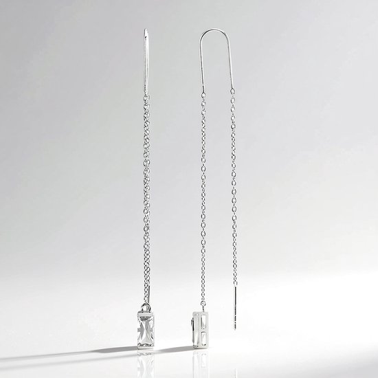 Cavill - Zilveren oorbellen 925 Sterling, gerhodineerd - Witte topaas Nigeria 1,804 ct - Elegante lange baguette oorbellen vrouw