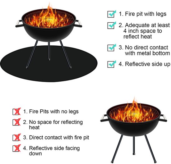 Vuurkorfmat, 105 x 106 cm ronde vuurvaste mat, vuurkorf voor buiten, opvouwbare vuurplaats, grillmat, resistente terrasgrillmat voor terrasplanken, gras, gazon, achtertuin en buitencamping van Merkloos	 — afbeelding 4