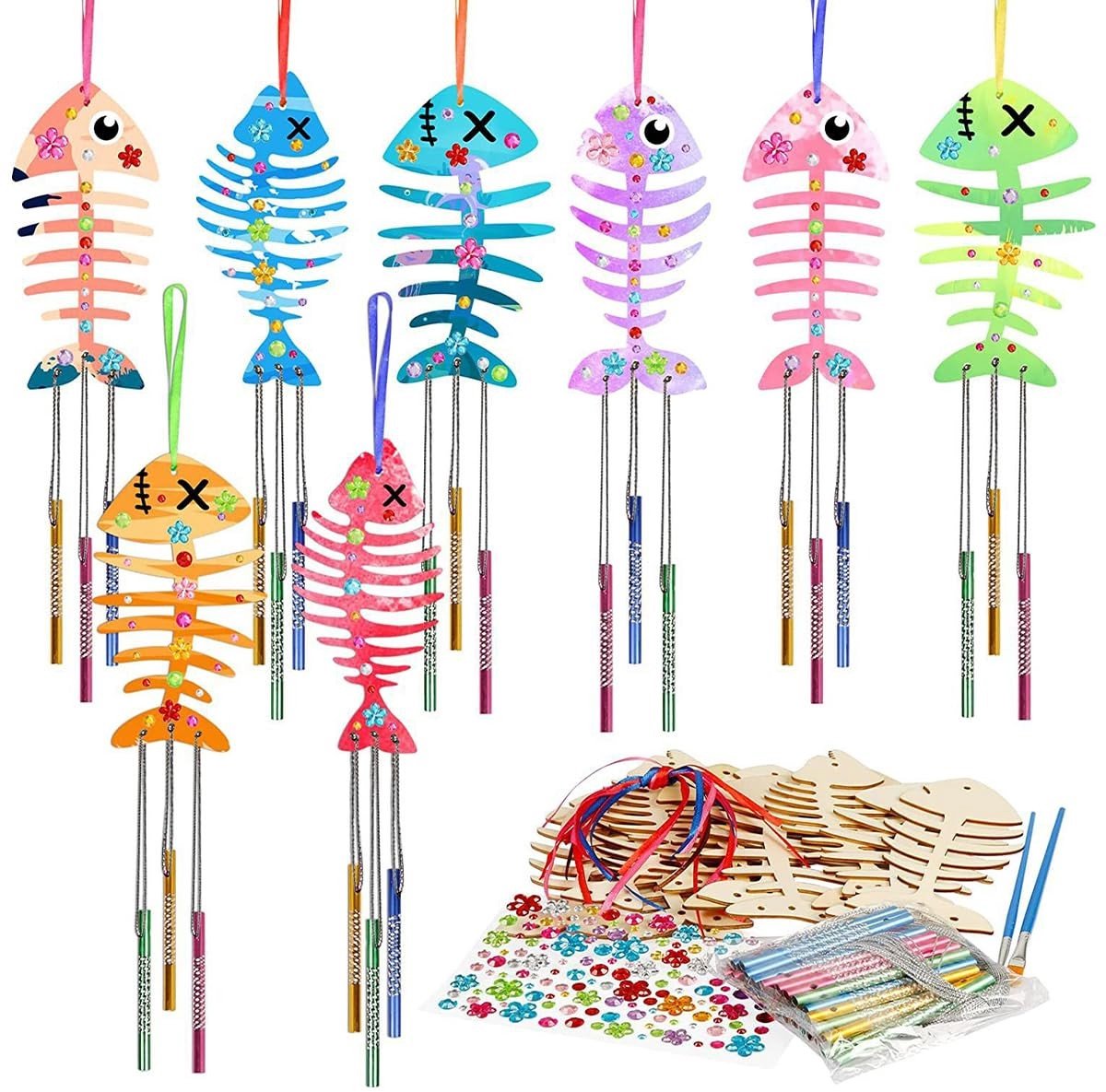 Dailygoods- Windgong Houten - Set van 12 - Ambachtelijk - Doe-het-zelf - Tuin Decoratie - Aangenaam Geluid - Geschikt voor Knutselprojecten - Tuindecoratie