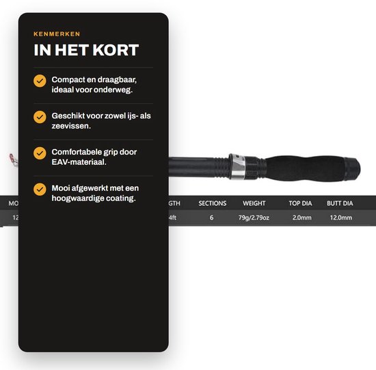 Dailygoody - Kleine hengels - Zeevissen - Telescopisch en lichtgewicht - 1,2 meter - Perfect voor volwassenen - Buitenshuis vissen - Ideaal voor perch van Merkloos — afbeelding 3