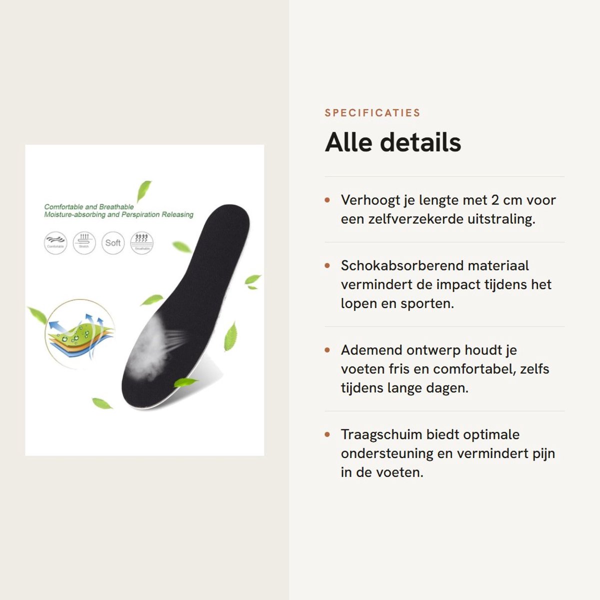 Dailygoods- Inlegzolen Hoogteverhogend 2 cm - Schokabsorberend - Ademend - Traagschuim - Hielspoor - Comfortabel en Beschermend - Hielverhogers