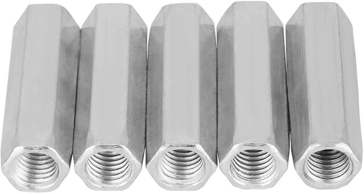 Dailygoods- Zeskantmoeren 5 stuks - Verzinkt Koolstofstaal - M10 x 50/40 mm - Onderhoudsaccessoires - Voor Bouten/Metaalschroeven - Eenvoudig te Installeren - Moeren