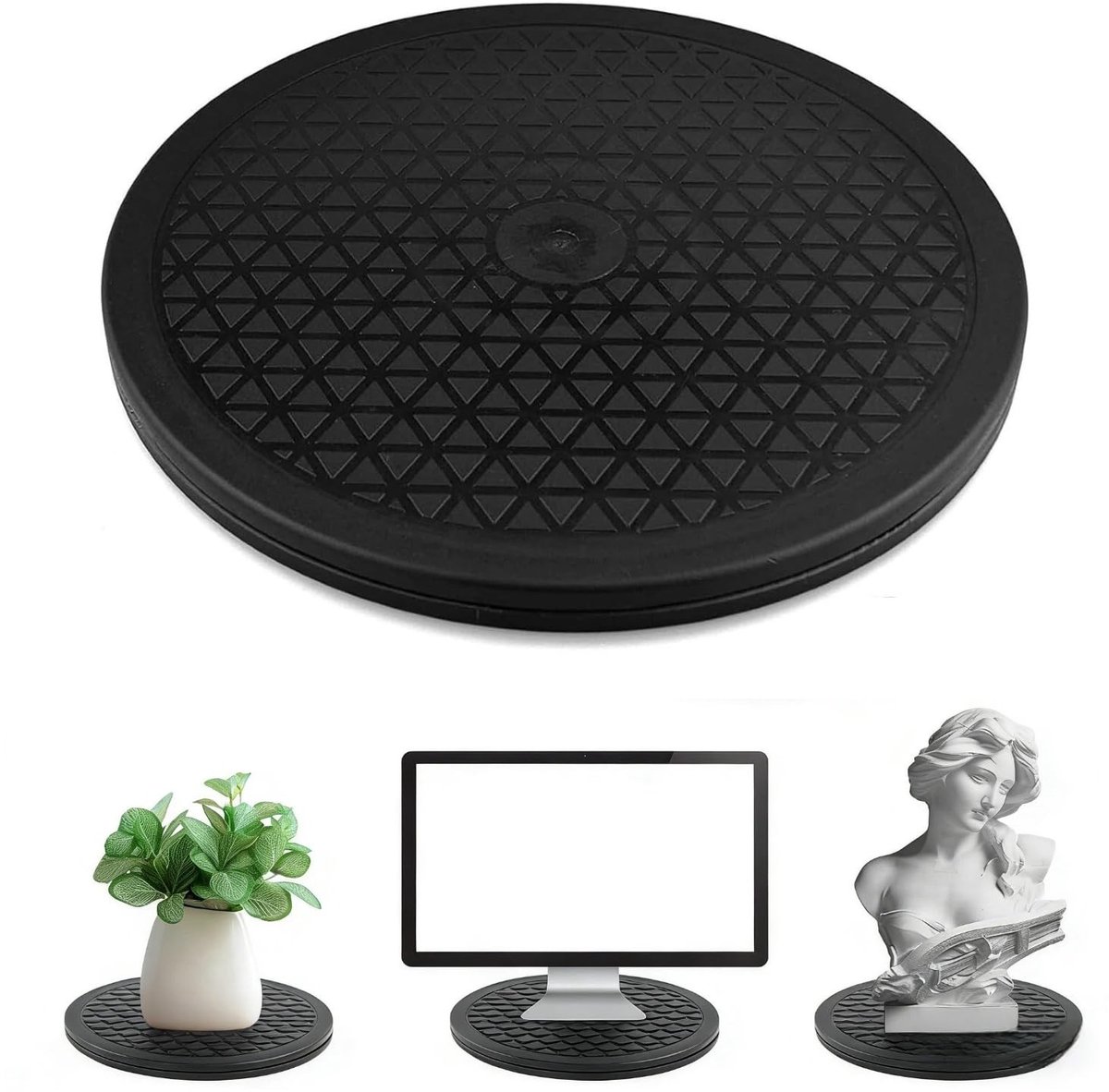 Dailygoods- Draaiplateau 360 graden draaibaar - Antislip - Dubbel gestructureerd oppervlak - Voor laptops/monitor/tv - 20 cm - Zwart - Draaischijf