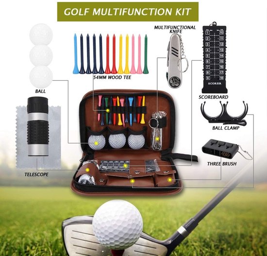 Dailygoods- Golfgereedschapset - Multifunctionele Tas - Golfaccessoires - PU Materiaal - Lichtgewicht - Inclusief 3 Golfballen - Afmetingen 23x16x5cm - Golfset van Dailygoods — afbeelding 3