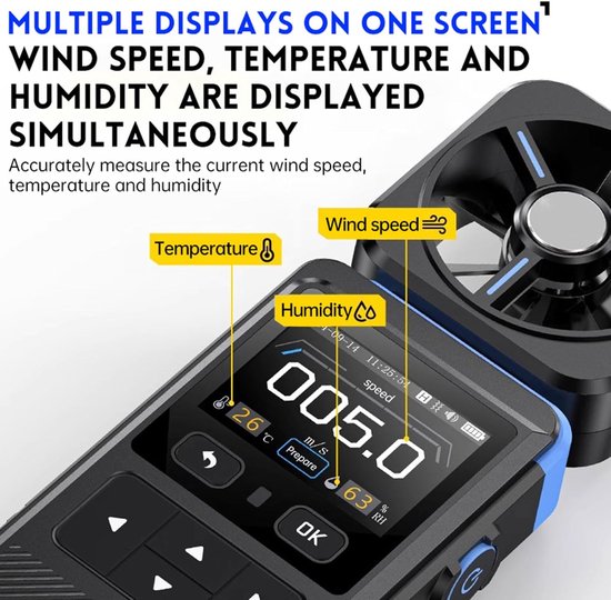 Digitale Anemometer - Windmeter - Windmetingen Verrichten - LCD Display - 180 x 60 mm - Zwart — afbeelding 4