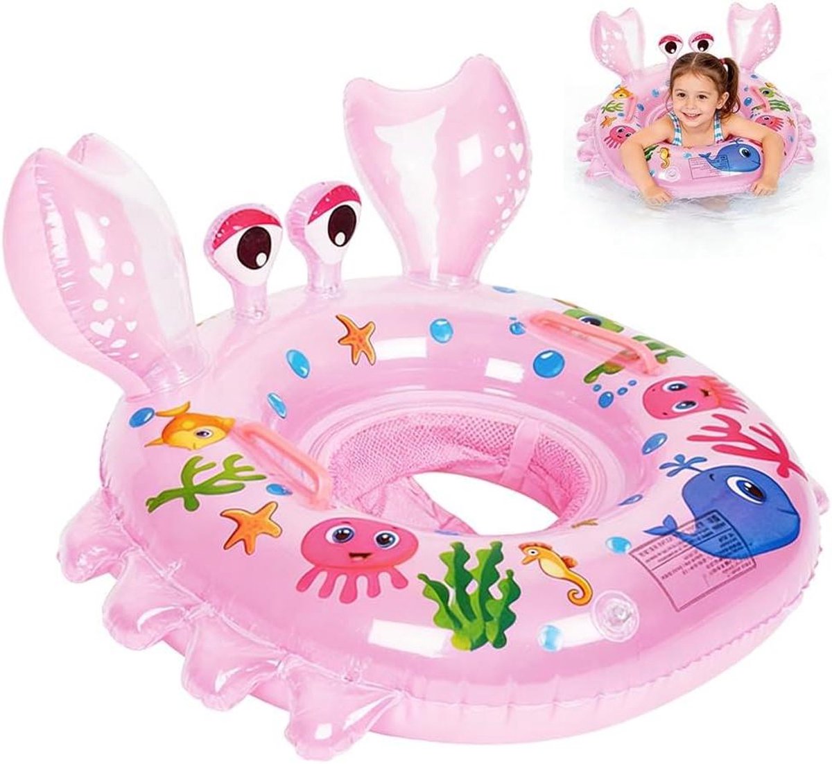 Baby zwemring - Zwemband baby - Waterpret kind - Met zitje - 6-36 maanden - Krab roze