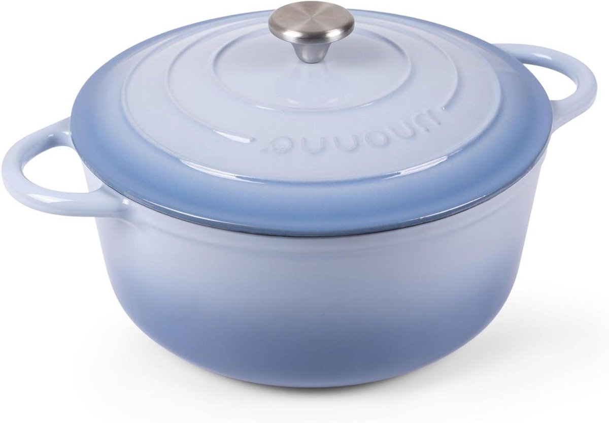 Gietijzeren braadpan - Ovenschaal met deksel - Langzaam koken - Geëmailleerde anti-aanbak - 64 liter - Kustblauw