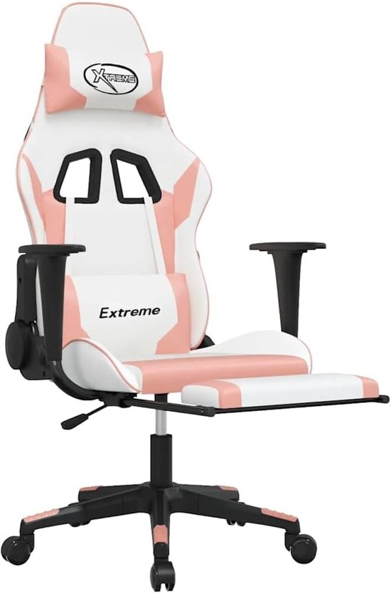 Gamingstoel met massage - Comfortabele stoel - Ontspannen zitten - Ingebouwde voetensteun - Max 110 kg - Roze en wit — afbeelding 4