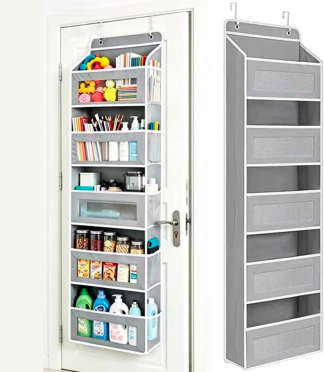 1 Stuks Deurorganizer - 5-laags Hangende Deurorganizer met 5 Grote Opbergvakken - Anti-kantel, Draagvermogen 20 kg - Opbergsysteem Achter De Deur voor Slaapkamer, Badkamer, Voorraadkast, Kinderkamer - Grijs