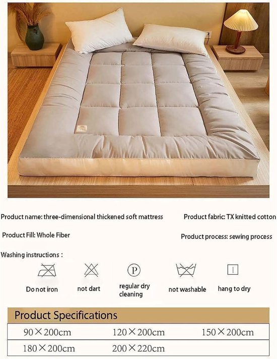 Japanse Matras - Futon Vloerbed - Comfortabel Slapen - Opvouwbaar Draagbaar - 90x200cm - Roze — afbeelding 5