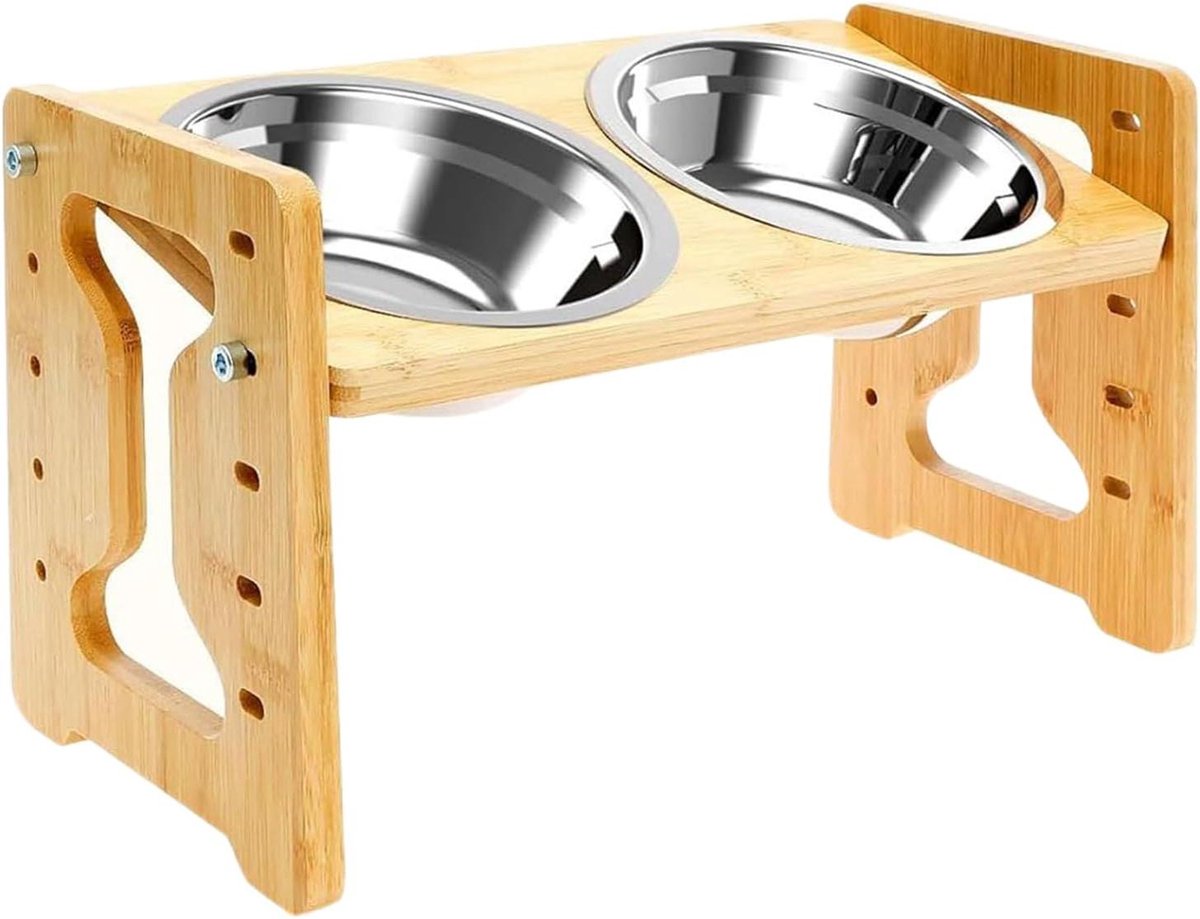 Verhoogde Eetbakken Hond - Kantelbare Voederbak - Comfortabel Eten - Ergonomisch Ontwerp - 36.8x19.2x7.2 cm - Natuurlijk Hout