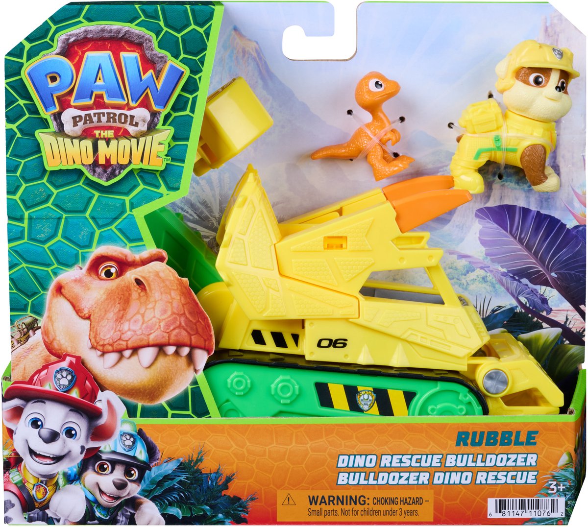 PAW Patrol - De Dinofilm - Dino Rescue Rubble's Dino Rescue Bulldozer Voertuig - Met Hapactie, bewegende klauw en 2 actiefiguren — cadeau in Spellen & Speelgoed - foto 4