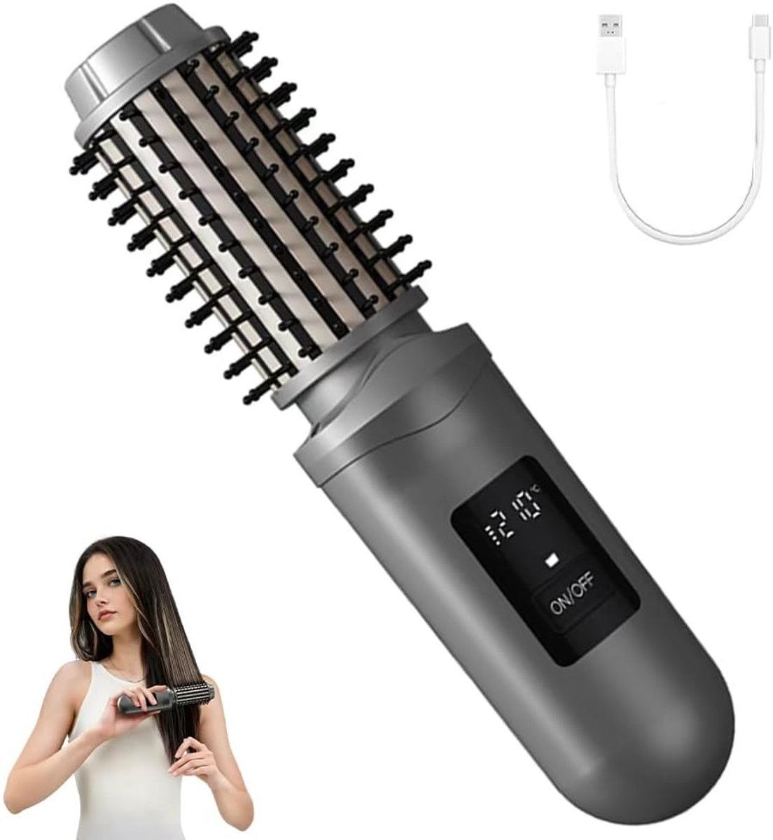 carmdering - Draadloze Haarstyling Tool - Oplaadbare Krultang Borstel - 3-in-1 Stylingapparaat- Ceramisch Materiaal - Compact Draagbaar Ontwerp - Voor Onderweg Reizen - 1 Stuk