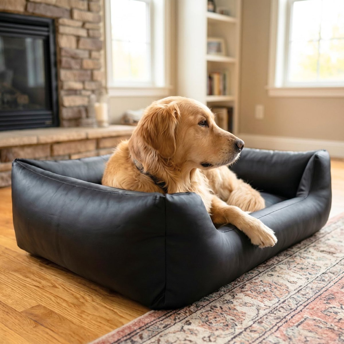 4L Textil Mario Orthopedisch hondenbed van kunstleer, XXL, hondenmand, kunstleer, voor grote honden, traagschuim, visco, extra groot, krasbestendig, waterafstotend, 140 x 110 x 25 cm, Zwart thumbnail 2