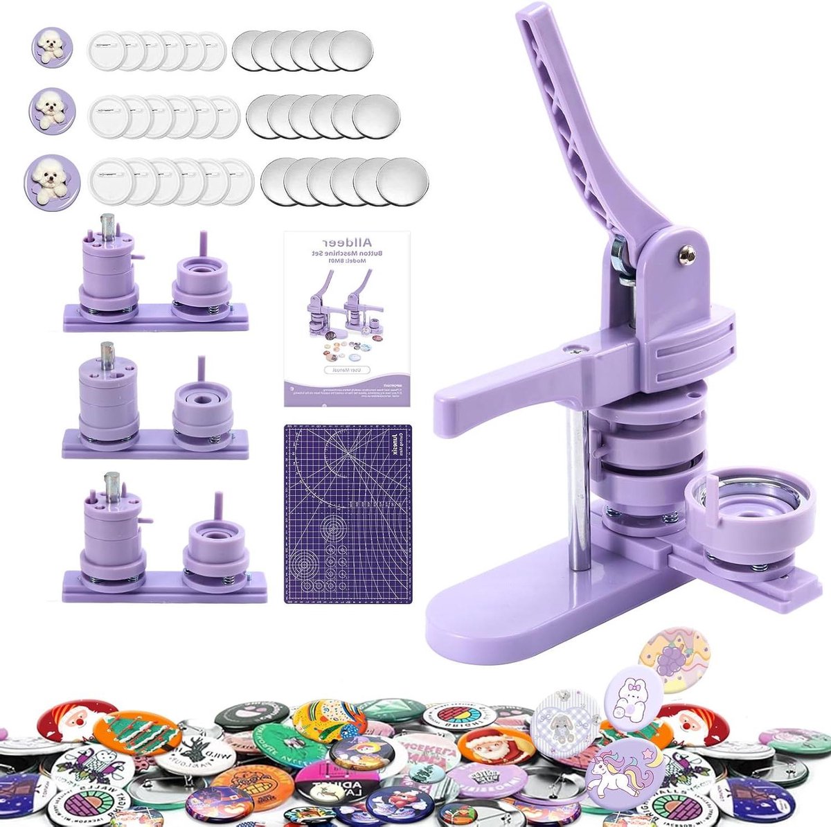 Knopmaker Machine - Badge Maker - DIY Knoppen Maken - Meerdere Maten Mallen - 300 Sets - Paars
