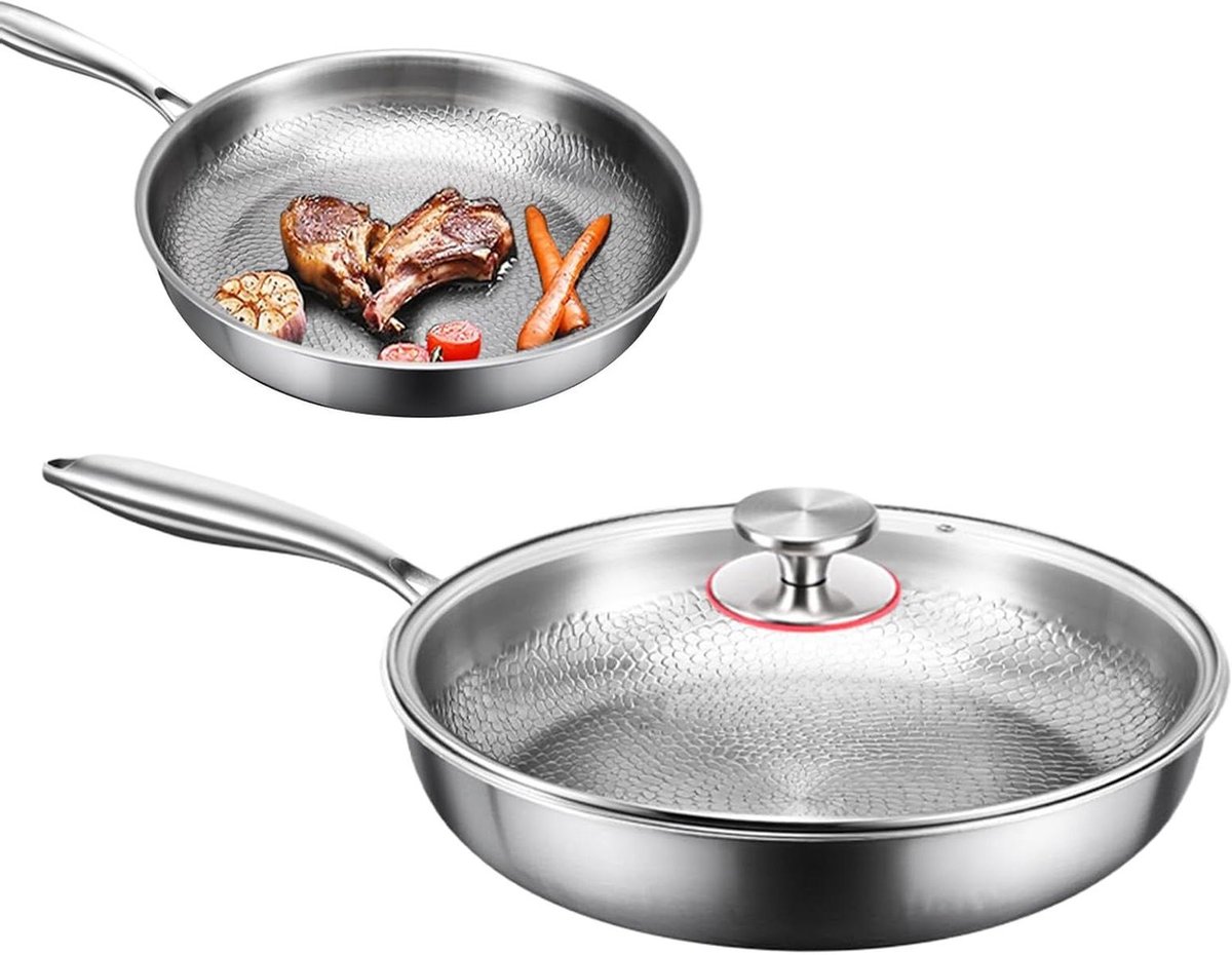 Pannenkoekenpan Met Deksel Koekenpan Multifunctioneel Gezond Koken Drielaags Composietstructuur 28cm Grijs