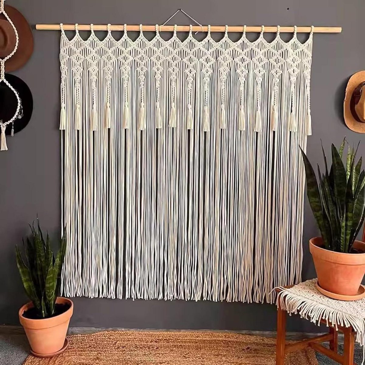 Macrame Gordijn - Wandkleed Kamerverdeler - Boho Woondecoratie - Handgeweven Katoen - 70 x