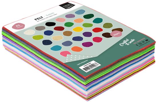 Stapel A5 vellen hobbyvilt van Vaessen Creative in 30 kleuren.