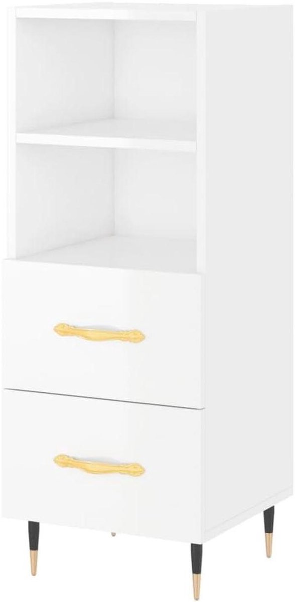 Modern Dressoir - Opbergkast Lade - Woonkamer Organiseren - Hoogglans Afwerking - 34x34x90 cm - Wit