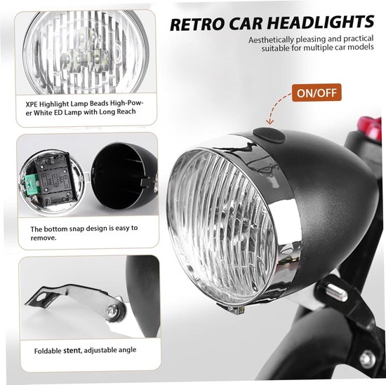 NIDONE Front Bike Light With Bracket, Waterproof 3 Led Vintage Bicycle Headlight, Battery Powered Gold Plated Bicycle Lights For Night Riding With Button Switch,Bicycle Headlight — afbeelding 2