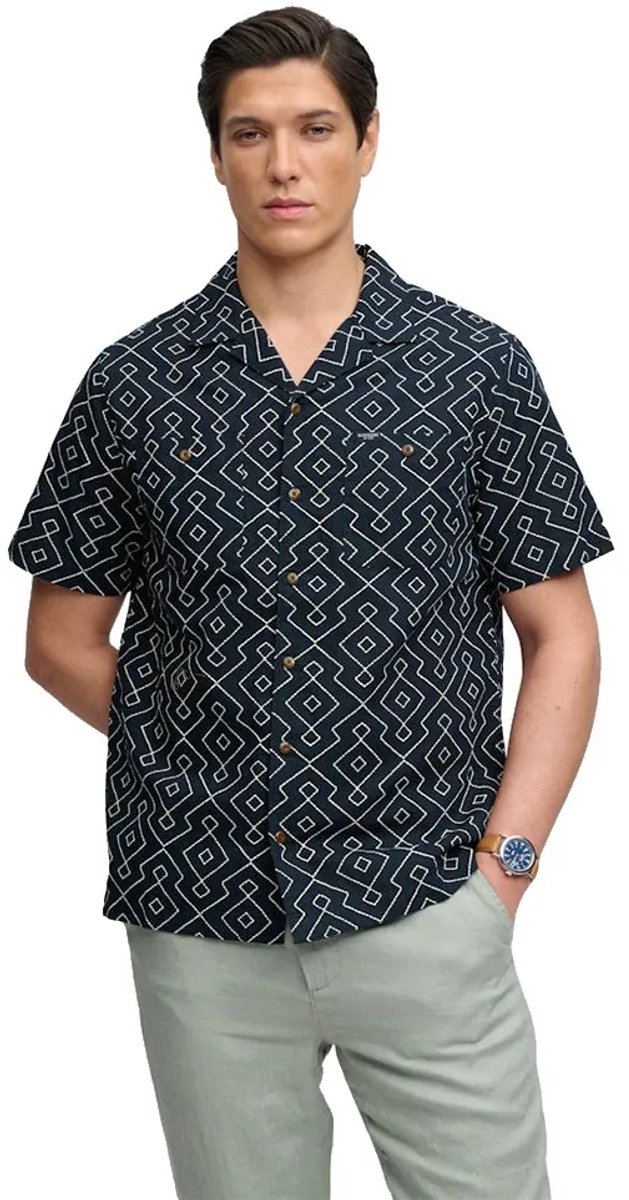 Superdry Premium Printed Beach Overhemd Met Korte Mouwen M Man Marineblauw