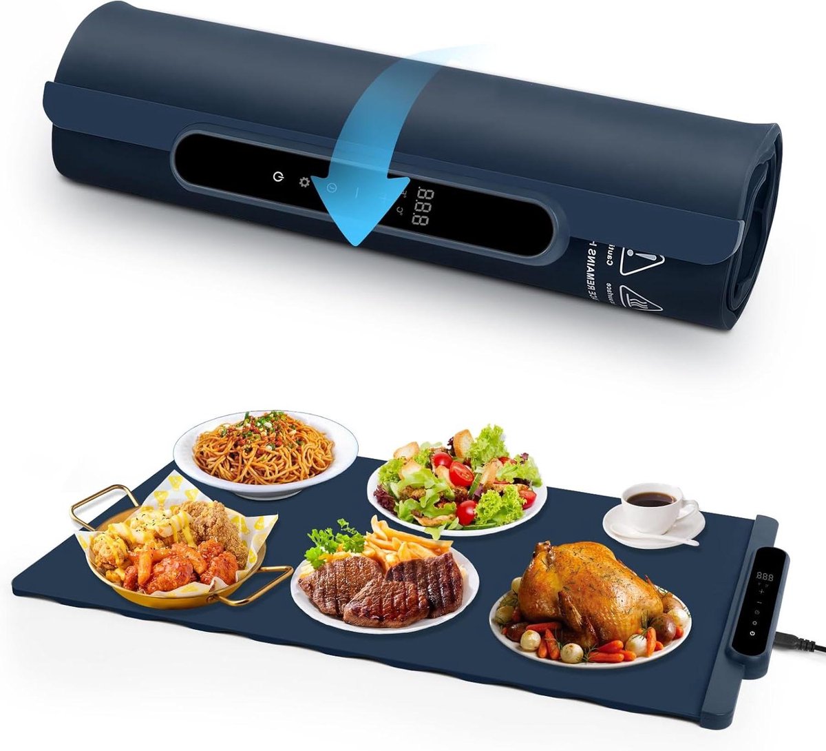 Voedselwarmhoudplaat - Silicone warmer - Eten warm houden - Kinderslot - 240 watt - Grijsblauw