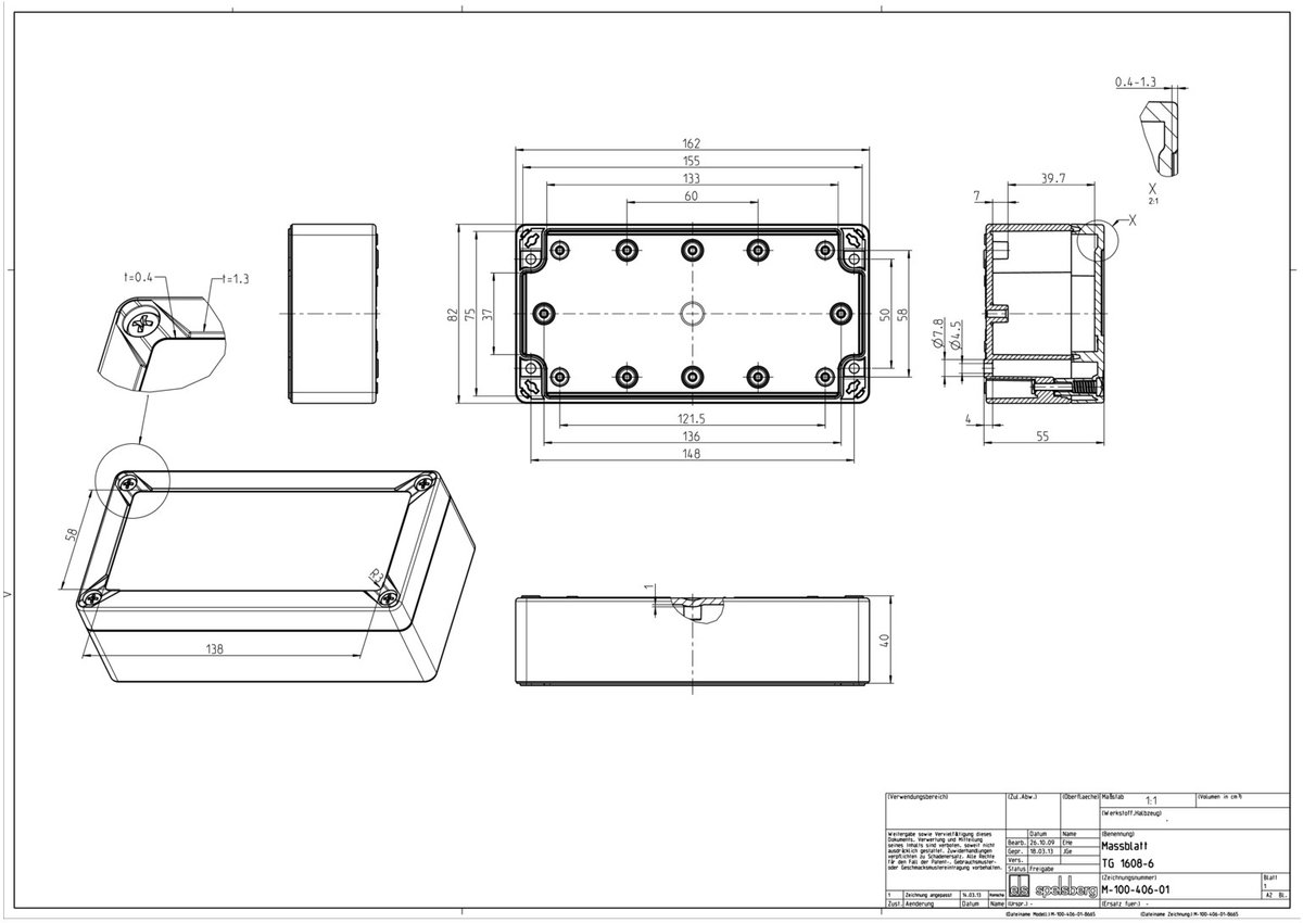 Spelsberg TG PC 1608-6-o Installatiebehuizing 162 x 82 x 55 Polycarbonaat Grijs-wit (RAL 7035) 1 stuk(s)