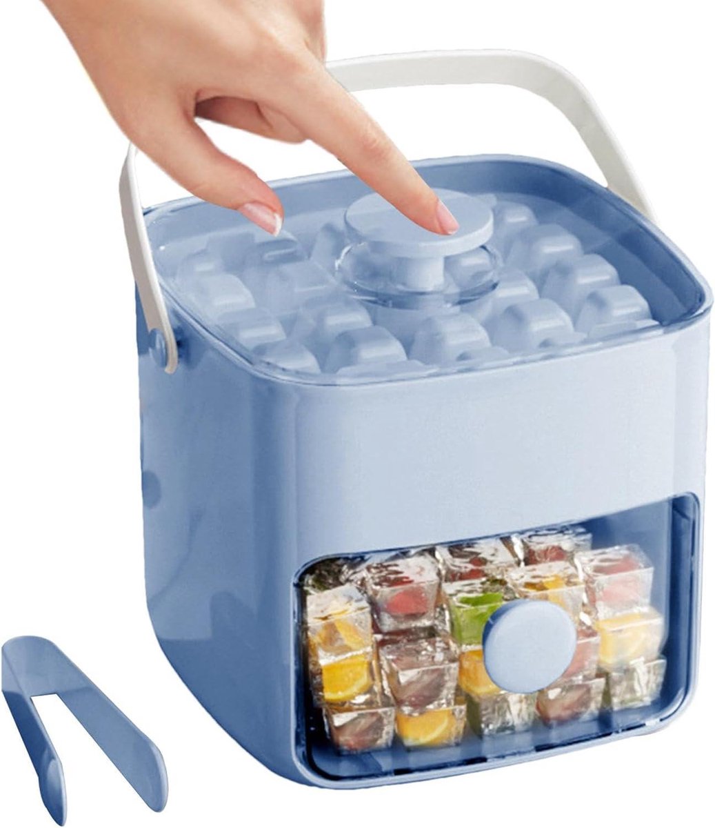 IJsbakje Met Opvangbak - Ijsmaker Dubbellaags - Dranken Koelen - 48 Compartimenten - 18.5 x 18 x 16.8 cm - Blauw