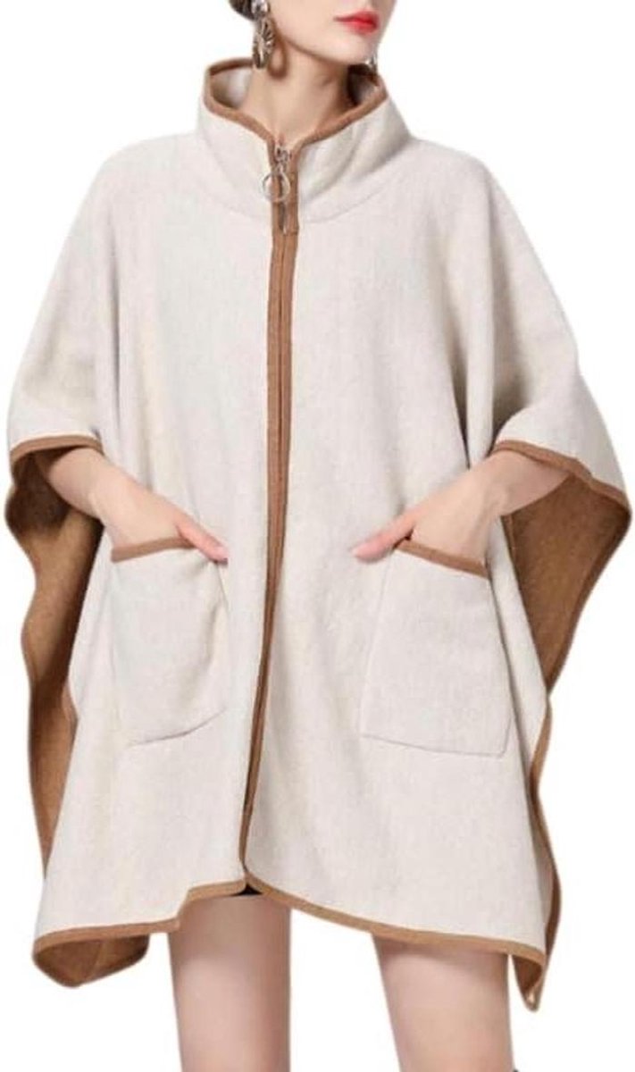 Dames Cape Poncho - Sjaal Jas - Warm Blijven - Zacht Kasjmier Gevoel - One Size - Beige