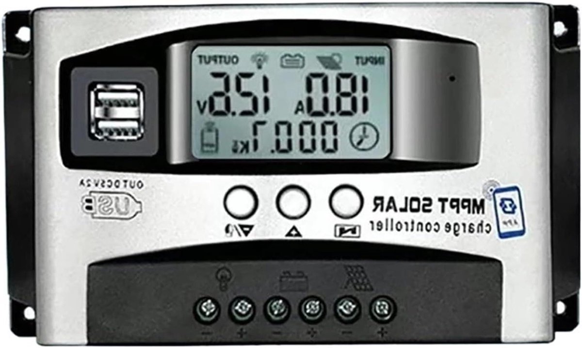 Zonne-laadregelaar, MPPT Solar Controller 12 V-60 V Step Down 30A 40A 50A 60A Dual USB Bluetooth APP 18 V-150 Breedspanning LCD(30A)