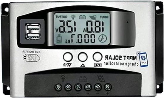 Zonne-laadregelaar, MPPT Solar Controller 12 V-60 V Step Down 30A 40A 50A 60A Dual USB Bluetooth APP 18 V-150 Breedspanning LCD(30A)