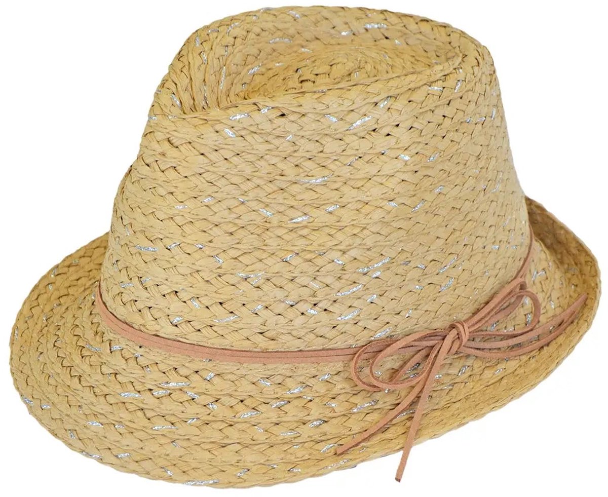 Trilby Hoed Dames - Zinnia Zonnehoed met Zilver Lurex - UV Werend UPF50+ - Maat: M-L: 57 cm - Naturel