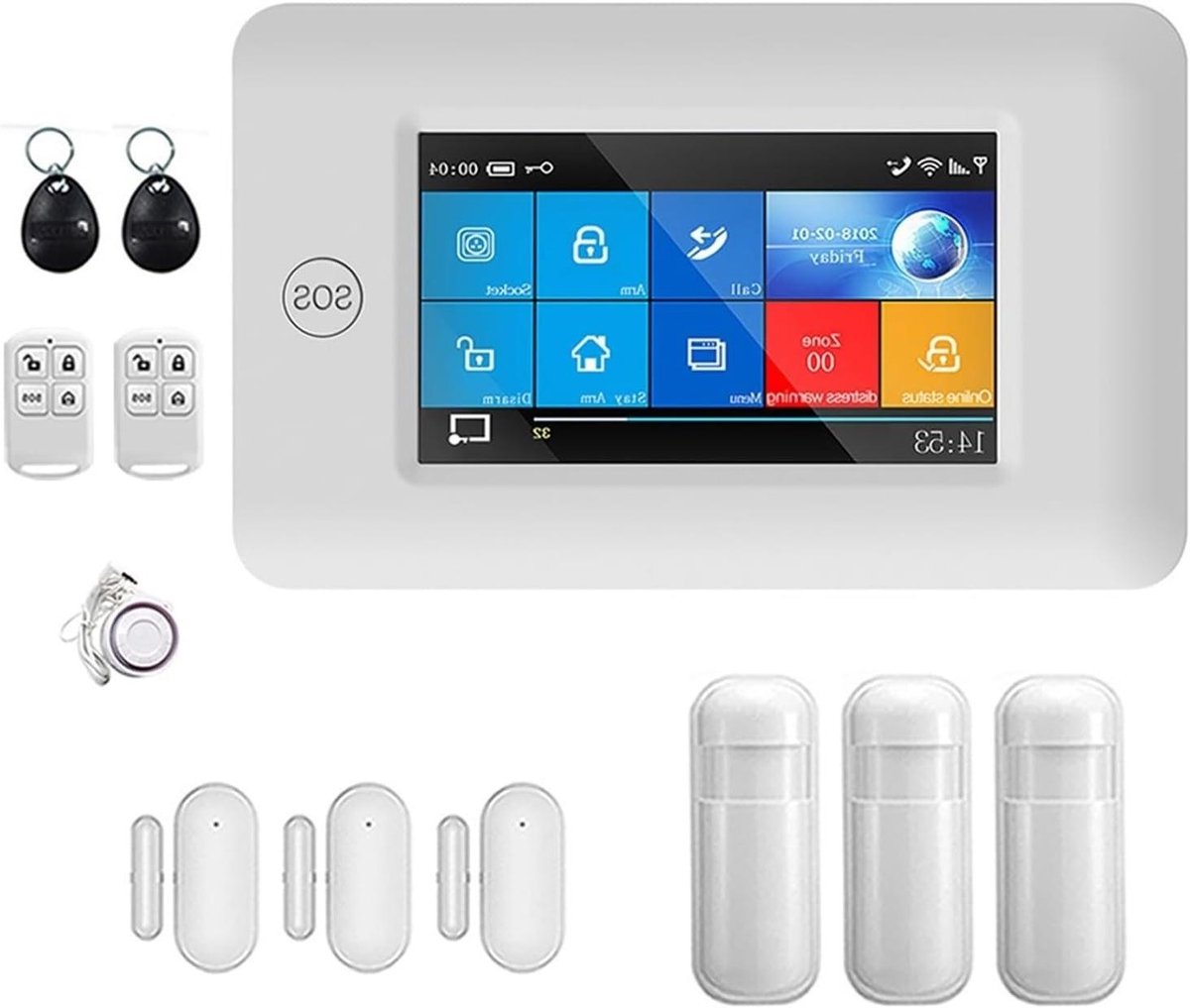 Smart Home Alarm - Beveiligingssysteem Draadloos - Huis Beveiligen - Touchscreen Bediening - 99 Zones - Zwart