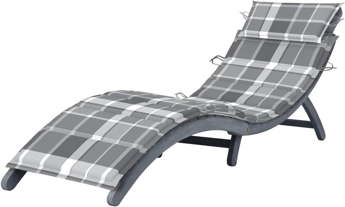 Houten Ligstoel - Tuinstoel Relax - Buiten Ontspannen - Inklapbaar Ontwerp - 190 cm Lengte - Grijs