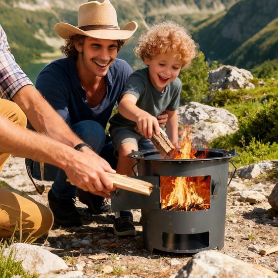 Raketoven voor camping, draagbaar kookgerei met handvat, houtbrandende raketoven voor camping, voor dringende voorbereiding, rugzaktocht, reizen, buiten, terras, achtertuin — afbeelding 5