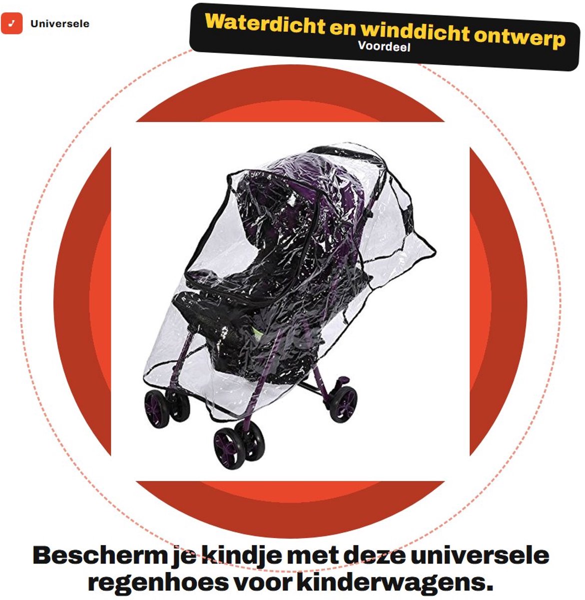 Dailygoods- Regenhoes Universeel Waterdicht - Kinderwagen Accessoire - Ritsvenster - Opvouwbaar - Transparant PVC - Bescherming tegen Regen/Wind/Sneeuw - Kinderwagenbescherming