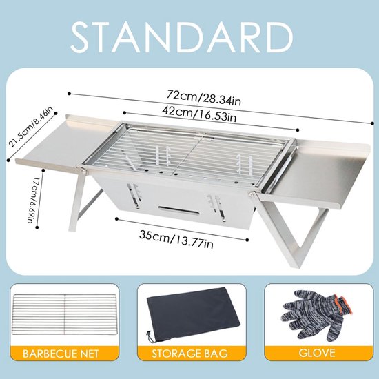Outdoor Grilloven - Camping Grill - Buiten Koken - Inklapbaar Ontwerp - 35x230x35mm - Zilver — afbeelding 4