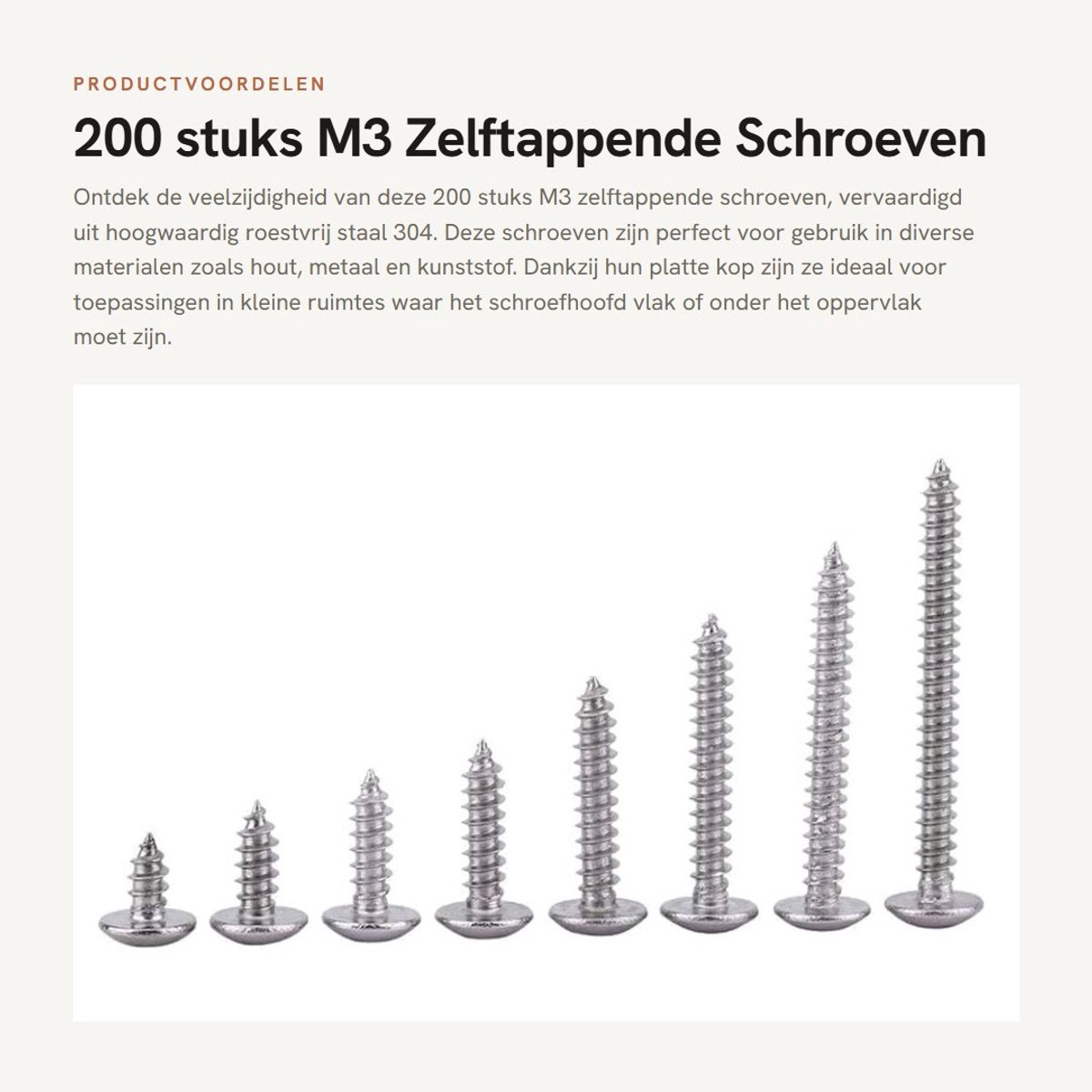 Dailygoods- Zelftappende Schroeven 200 Stuks - RVS SS304 - Platte Kop - Voor Hout/Metaal/Kunststof - Corrosiebestendig - Ideaal voor Kleine Gebieden